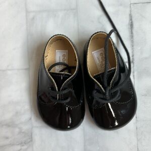 Early Days “Thomas” Black Patent Leather Pre-Walker Shoes